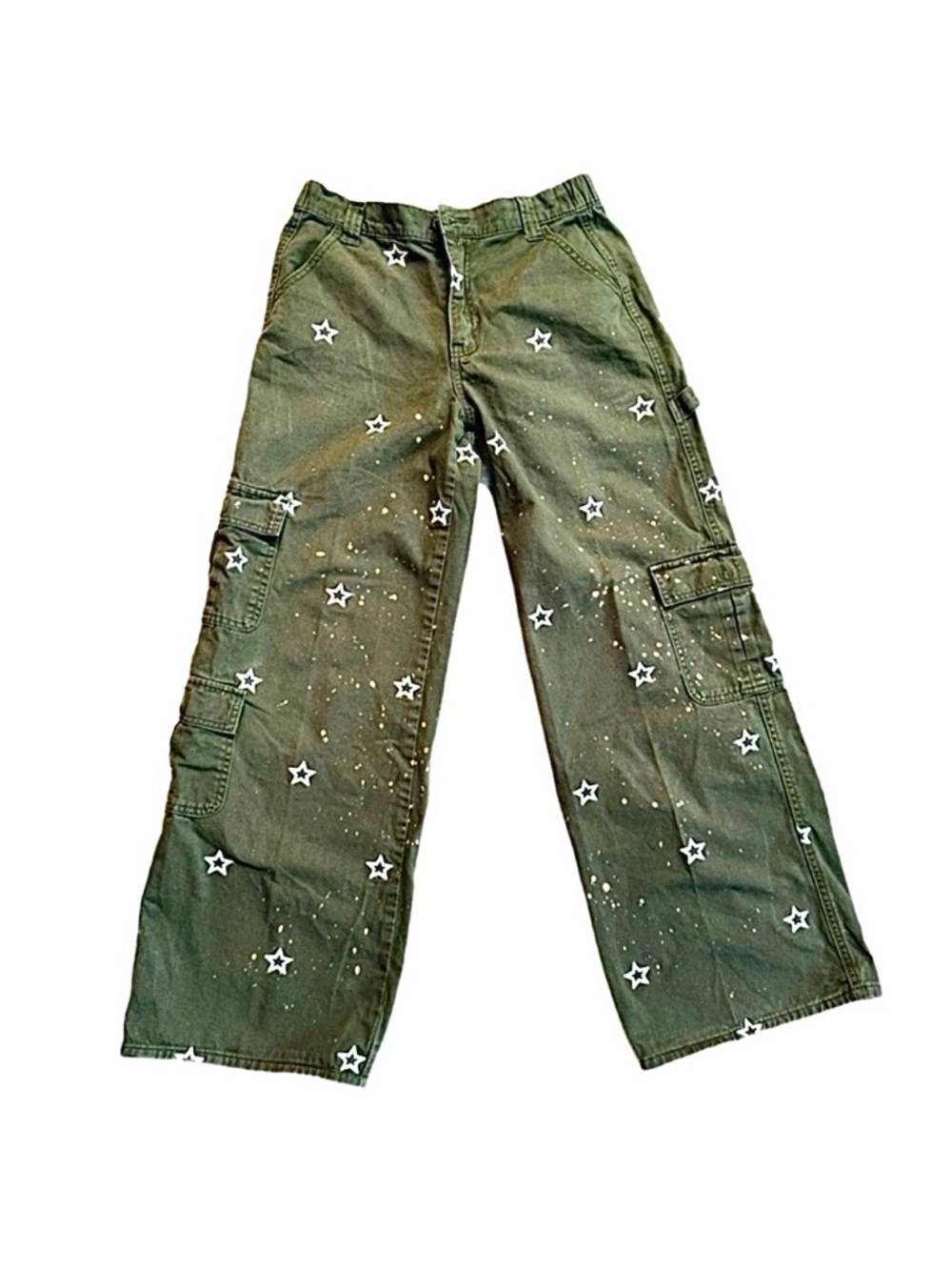 Forever 21 Olive Green Wide Leg Cargo Pants with White Star Print